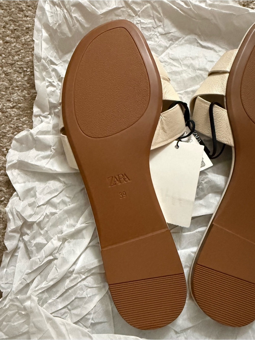 ZARA Cream Leather Slide Sandals - Picture 4 of 5